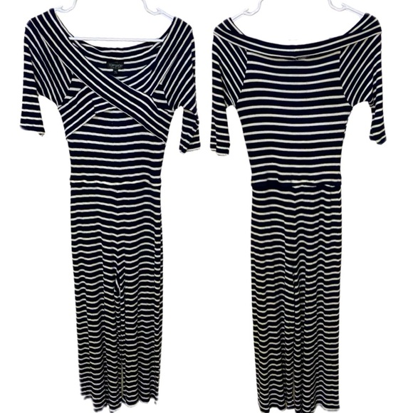 TOPSHOP Bardot Off The Shoulder Jumpsuit Navy & White  Sz 6 - Picture 5 of 6